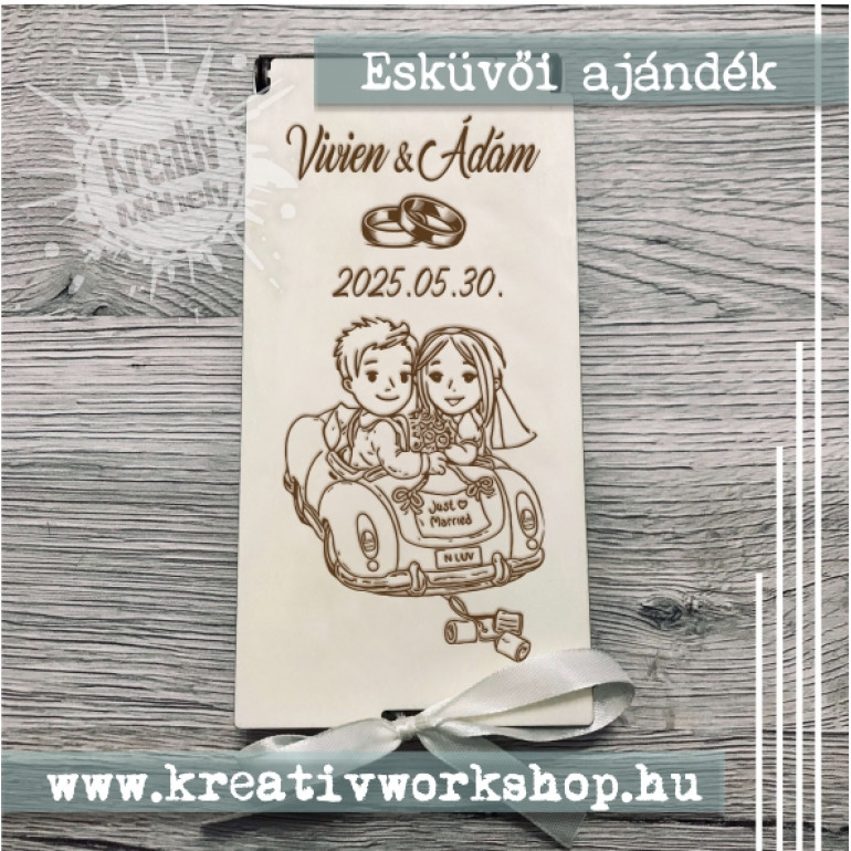 Esküvői lézergravírozott pénzátadó doboz