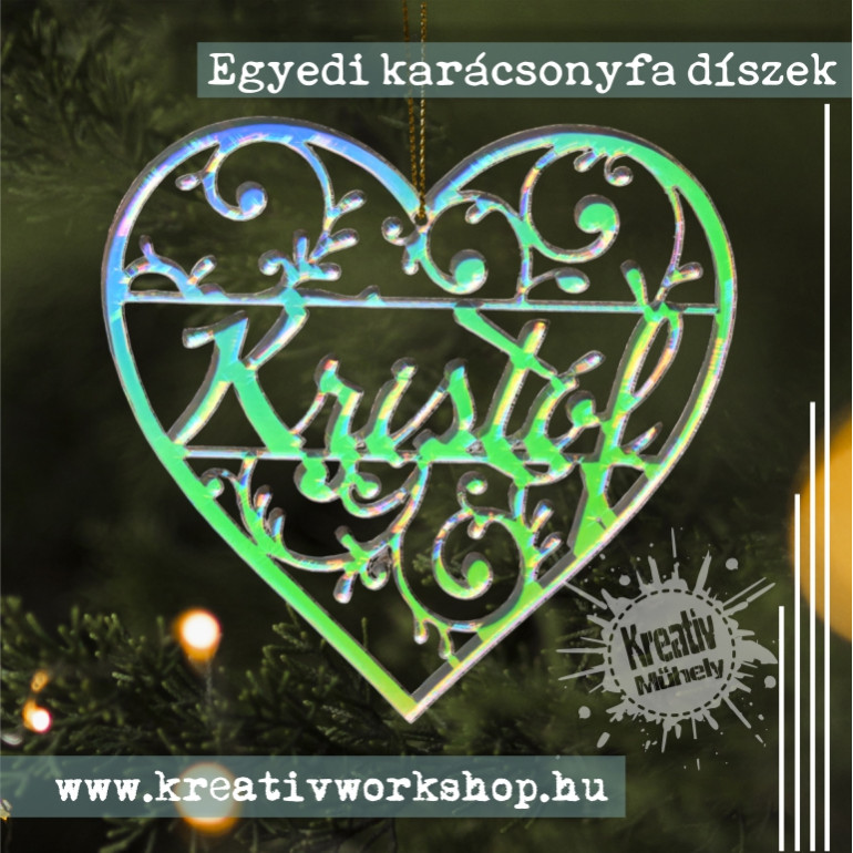 Egyedi neves hologramos akril lézervágott karácsonyfa dísz Egyedi neves hologramos akril lézervágott karácsonyfa dísz