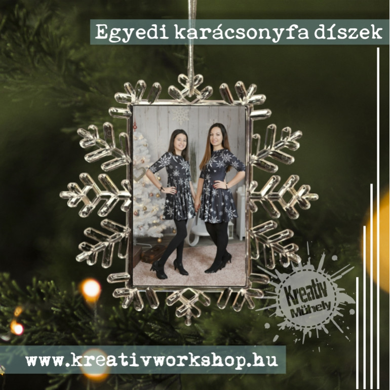 Egyedi fényképes műanyag hópihe karácsonyfa dísz Egyedi fényképes műanyag hópihe karácsonyfa dísz