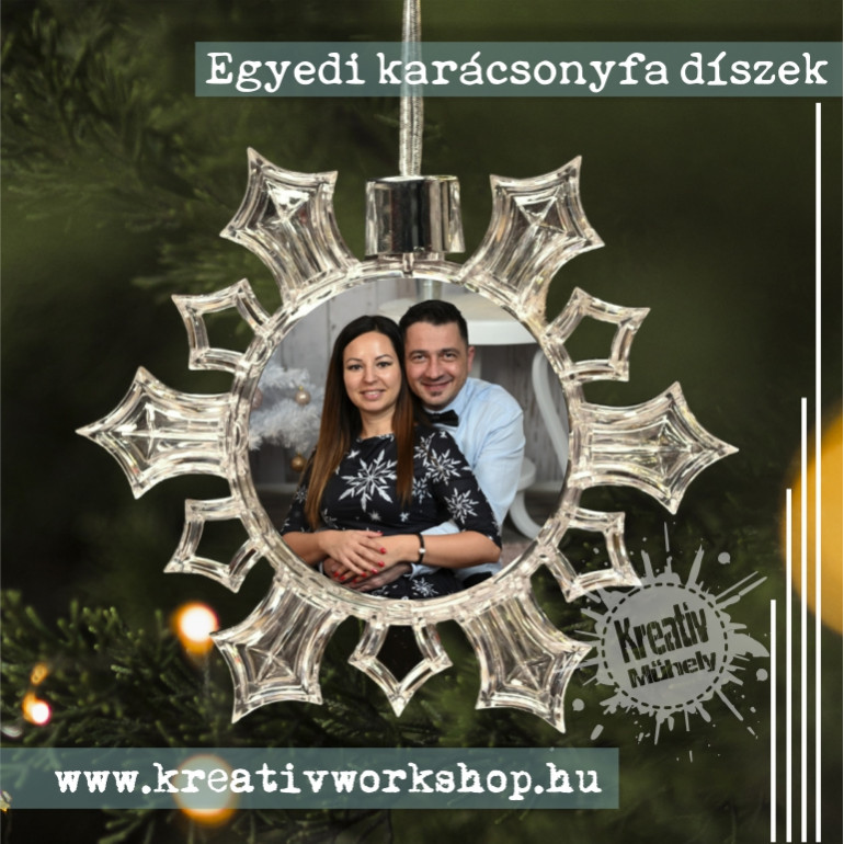 Egyedi fényképes műanyag hópihe karácsonyfa dísz