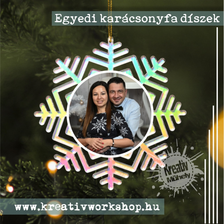 Egyedi fényképes hologramos akril lézervágott karácsonyfa dísz Egyedi fényképes hologramos akril lézervágott karácsonyfa dísz